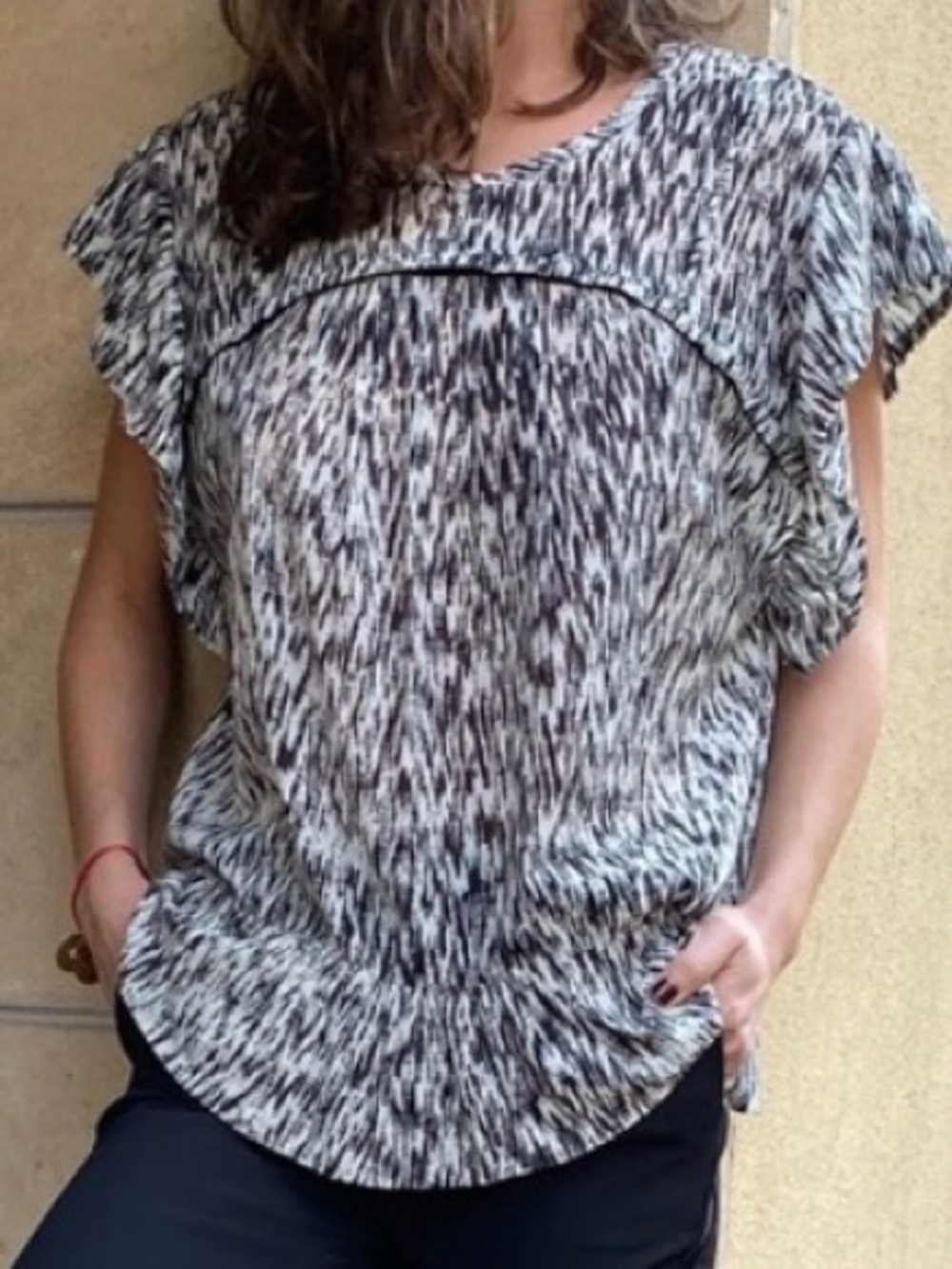 IRO Carla Ikat Printed Silk Flutter Sleeve Top EU 34 US XS 2 oversized